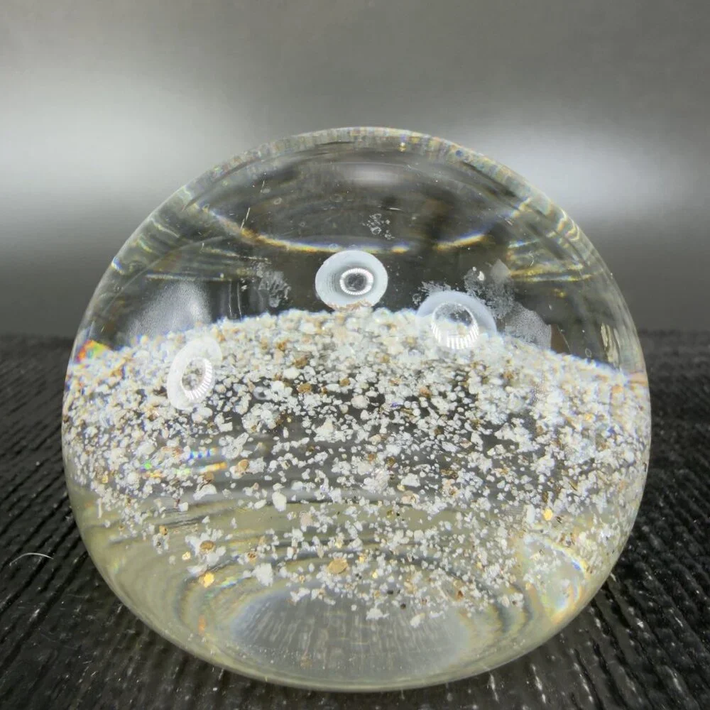 Hand Blown Italian Murano Art Glass Paperweight‎ Dome With Sparkles Center Glass